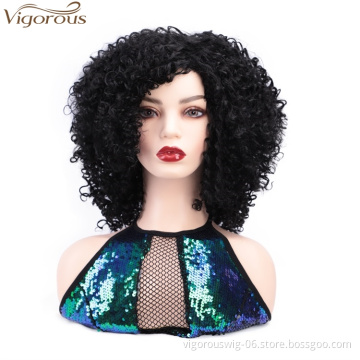 Vigorous High Temperature Synthetic Black Party Halloween Wig Cheap Short Kinky Curly Wigs for African American Women